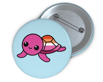 Lesbian Pride Flag Sea Turtle Pin Buttons