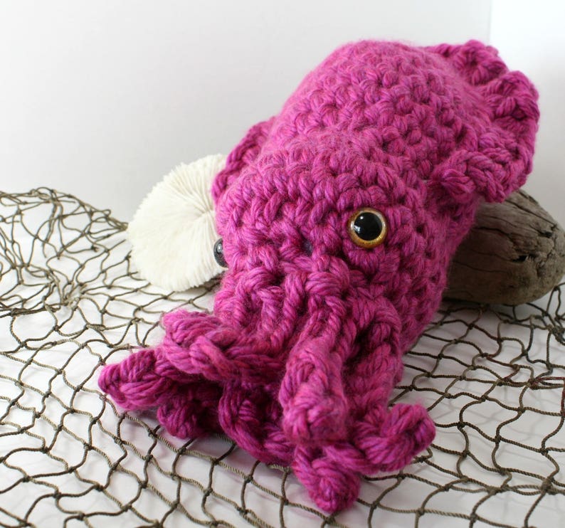 Stuffed Animal Magenta w Gold eyes Extra Large Sia the Cuttlefish