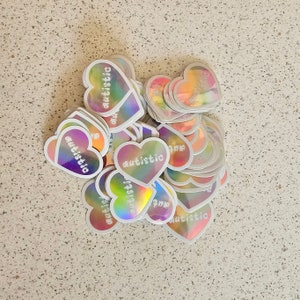Mini Holographic Pastel Rainbow Love Heart Autistic Sticker 1.25 inch image 7