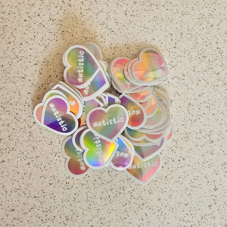 Mini Holographic Pastel Rainbow Love Heart Autistic Sticker 1.25 inch image 7
