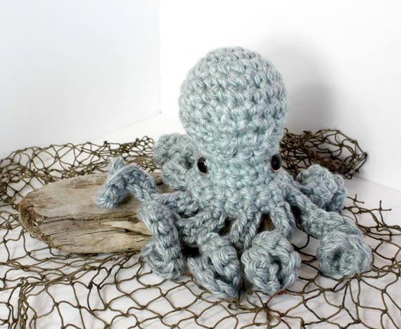 Animal De Peluche De Pulpo Grande Poli El Pulpo Aqua Grey Etsy