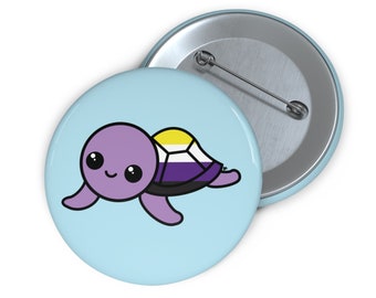 Nonbinary Pride Flag Sea Turtle Pin Buttons