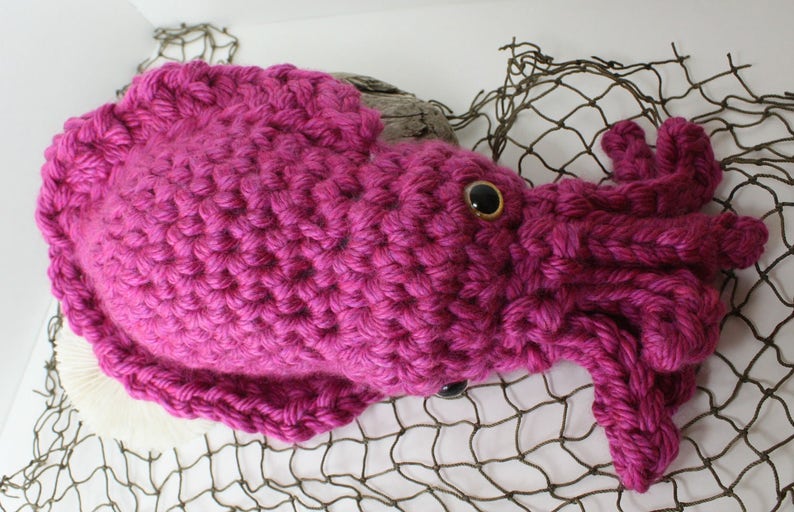 Stuffed Animal Magenta w Gold eyes Extra Large Sia the Cuttlefish