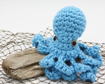 Large Octopus Stuffed Animal - Poli the Octopus  - Light Blue w/ Gold eyes