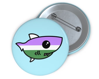 Genderqueer Pride Flag Shark Pin Buttons