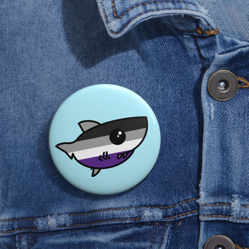Asexual Pride Flag Shark Pin Buttons image 2