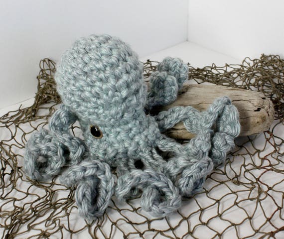 Animal De Peluche De Pulpo Grande Poli El Pulpo Aqua Grey Etsy