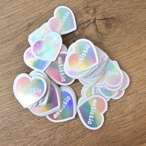 Mini Holographic Pastel Rainbow Love Heart Autistic Sticker 1.25 inch image 2