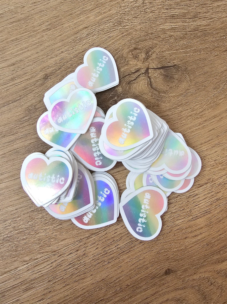 Mini Holographic Pastel Rainbow Love Heart Autistic Sticker 1.25 inch image 2