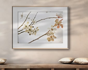 Japandi Wall Art Cherry Blossoms Minimalist Wall Art in Earthy Tones of Beige, Brown, Red, Pink, Rust and Greige