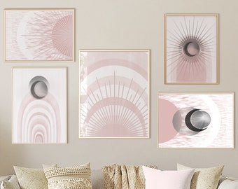 Pink Mid Century Modern Wall Art Downloadable Art Prints Modern Retro Style