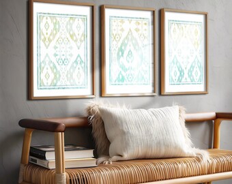 Aqua Blue Yellow and Light Teal Wall Art Set of 3 Downloadable Art Prints Boho Gallery Wall Printable Art Prints