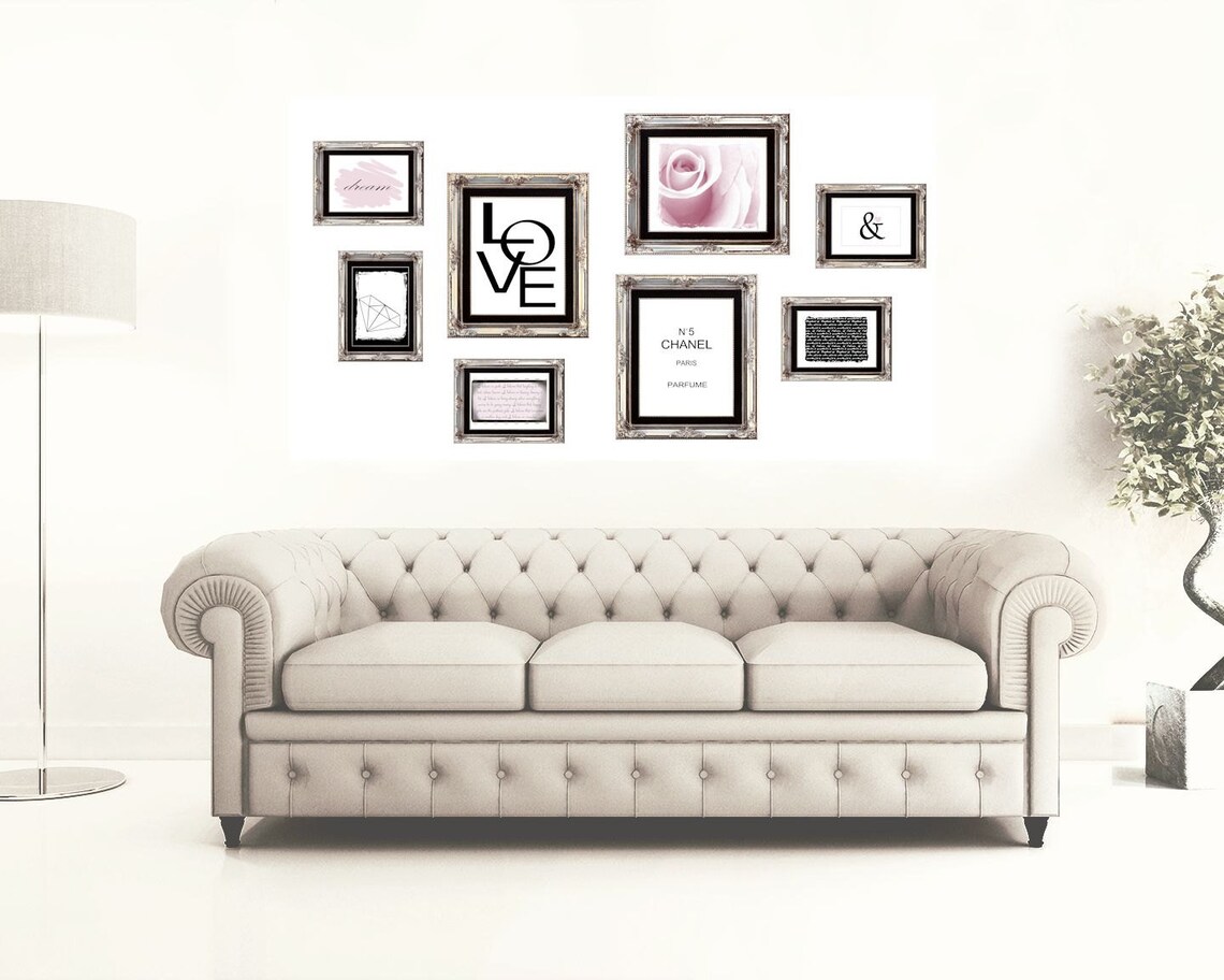 Printable Pink Wall Art Set of 8 Art Print Digital Downloads in Pale ...