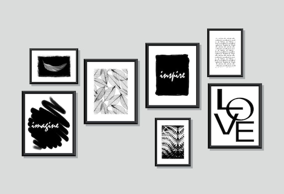 Gallery Wall Art Digital Download Printable Black and White Art Set of 7 Printable Prints