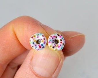 Small Ear Chips - Miniature Polymer Clay Food - Fun Gift for Girly Girls - Funfetti Donuts