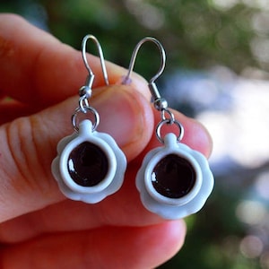 Black Coffee Cup Dangle Earrings - Coffee Earrings - Gift Idea for Coffee Lover - Miniature Food Jewelry