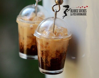 Boucles d'oreilles café glacé infusé de lait, bijoux originaux de nourriture miniature tasse de café glacé, idée cadeau pour amateur de café