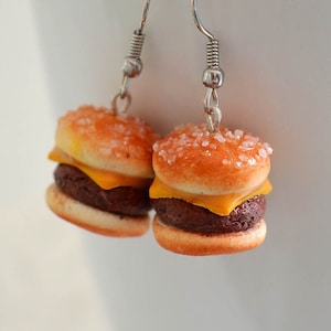 Cheeseburger Earrings - Realistic Polymer Clay Miniature Food - Foodie Jewelry for Fast Food Lovers - Miniature Art