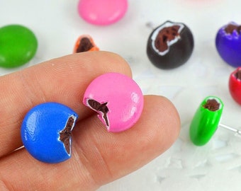 Pair of Chocolate Candy Stud Earrings - Fun Gift Idea for Treat Lover - Miniature Food