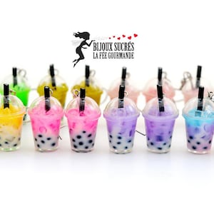 Bubble-Tea-Ohrhänger mit Miniatur-Zenzou-Perlen, Boba-Getränken, Perlen-Teeschmuck, lustige Geschenkidee