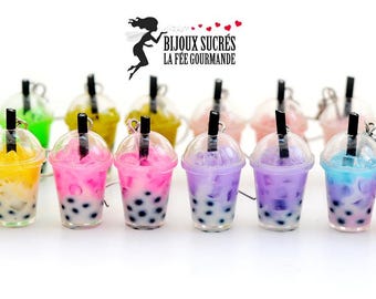 Bubble tea dangle earrings with miniature Zenzou beads, boba drinks, beaded tea jewelry, fun gift idea