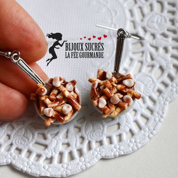 Poutine earrings - Tourist souvenir from Quebec - Ideal gift for poutine lovers - Jewelry inspired by a Canadian dish
