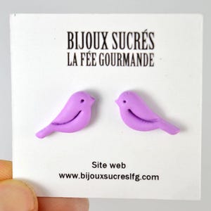 Sparrows, small polymer clay birds, straight stem earrings, cute little bird stud earrings