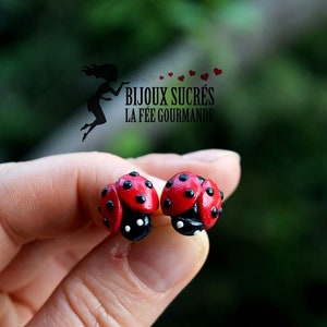 Handcrafted ladybug earrings, Spring summer jewelry - Gift idea for teacher - Cute insect jewelry
