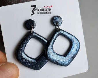 Boucles d'oreilles pendantes noires pailletées, création artisanale en acier hypoallergénique, accessoires de mode facile à porter