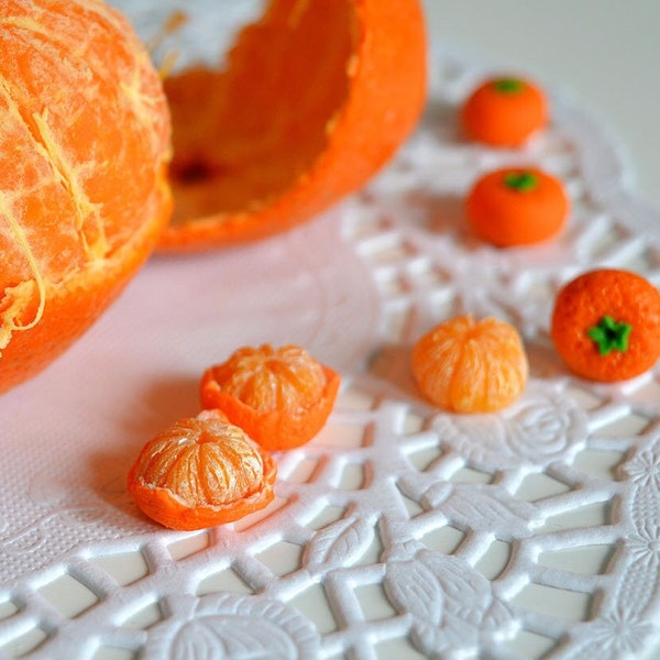 Puces d'oreilles clémentines miniatures - Bijoux fruits réalistes - Bijoux alimentaires faits main en pâte polymère - Fruits oranges