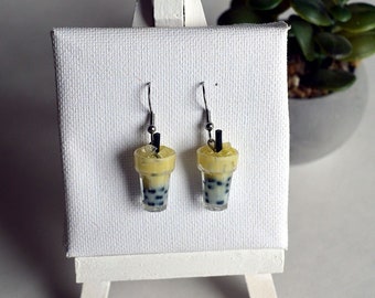 Miniature bubble tea earrings, miniature drinks jewelry, miniature food, original summer jewelry, fun gift idea