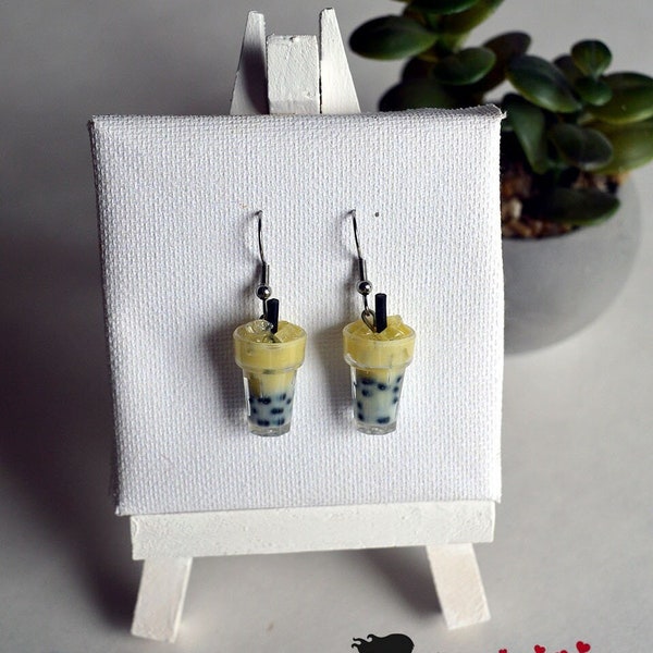 Miniature bubble tea earrings, miniature drinks jewelry, miniature food, original summer jewelry, fun gift idea