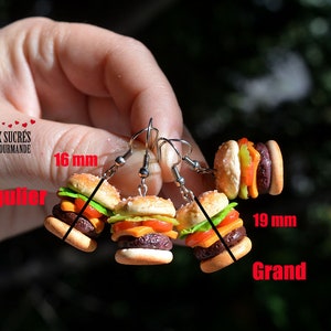 Miniature hamburger, dangling earrings, realistic miniature food, cheeseburger earring, polymer clay jewelry, fastfood jewelry image 3