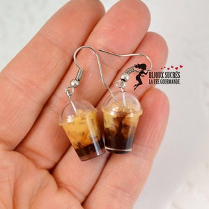 Boucles d'oreilles café glacé infusé de lait, bijoux originaux de nourriture miniature tasse de café glacé, idée cadeau pour amateur de café image 9