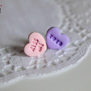 Bonbons sucrés en forme de cœurs à mots d'amour Boucles doreilles conversation heart Boucles doreilles cadeau de Saint-Valentin image 8