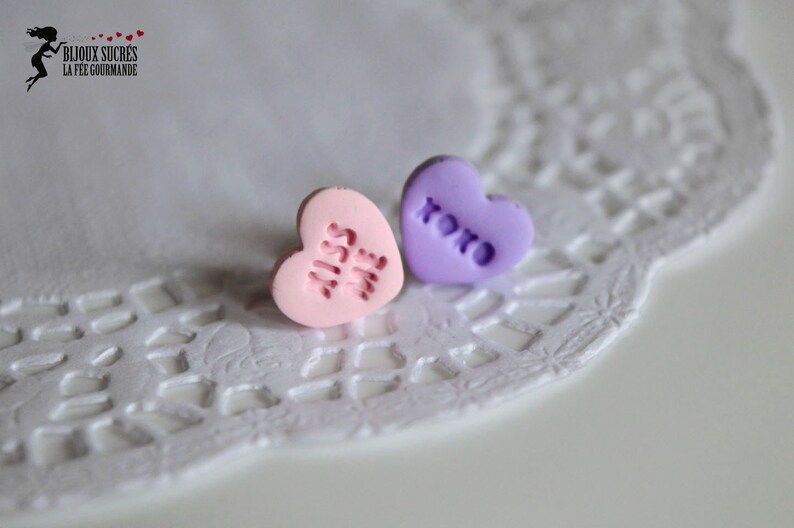 Bonbons sucrés en forme de cœurs à mots d'amour Boucles doreilles conversation heart Boucles doreilles cadeau de Saint-Valentin image 8