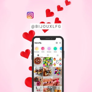 May include: A screenshot of an Instagram profile page for @bijouxlfg. The profile picture is a close-up of a colorful cupcake. The profile has a grid of nine images, each showing a different handmade polymer clay earring design. The earrings are colorful and feature various themes, including food, animals, and abstract designs.