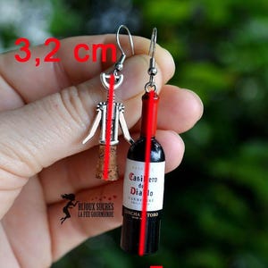 Wine bottle earrings and bottle opener with cork stopper, gift idea for wine lovers, alcoholic beverage jewelry image 5