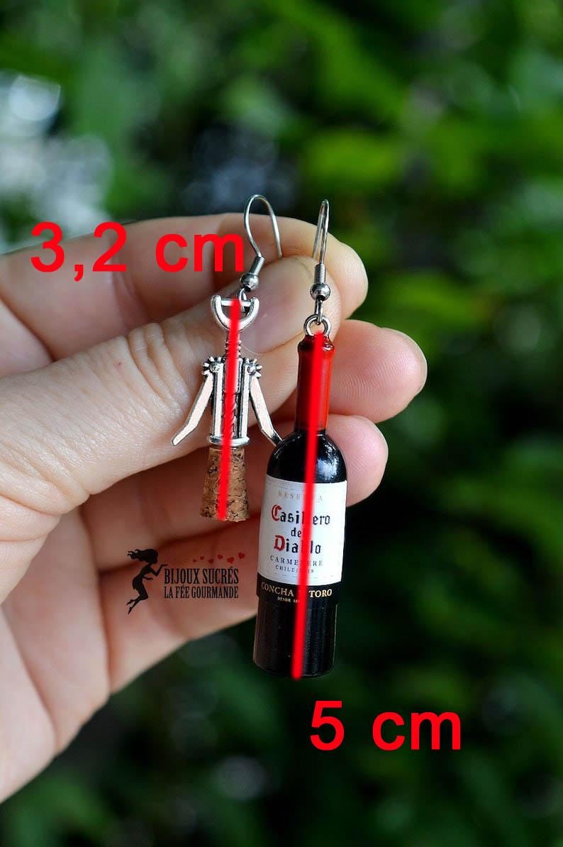 Wine bottle earrings and bottle opener with cork stopper, gift idea for wine lovers, alcoholic beverage jewelry image 5