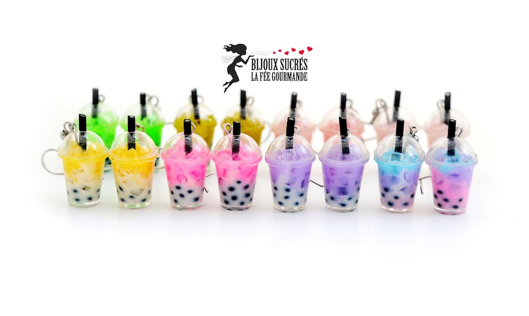 Zenzou miniature bubble tea pearl drop earrings, boba drinks, pearl tea jewelry, fun gift idea