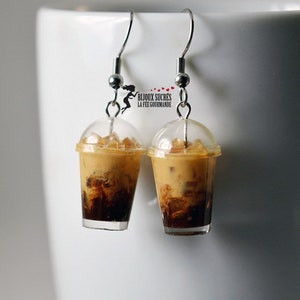 Boucles d'oreilles café glacé infusé de lait, bijoux originaux de nourriture miniature tasse de café glacé, idée cadeau pour amateur de café image 6