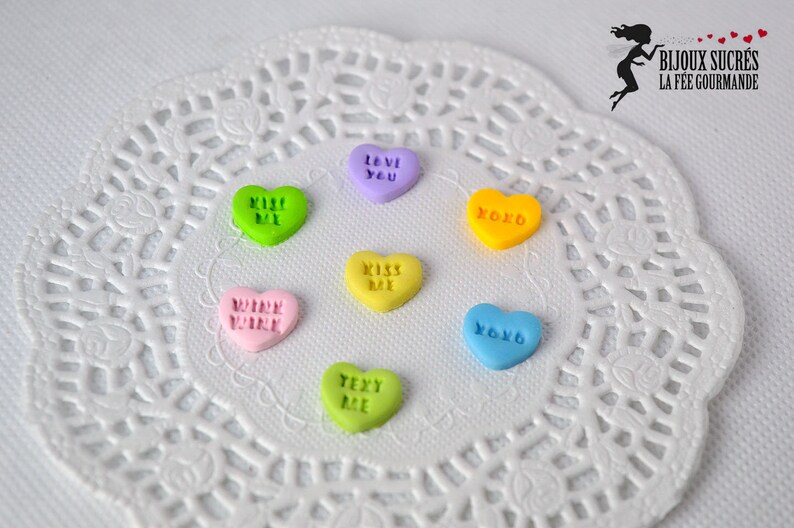 Bonbons sucrés en forme de cœurs à mots d'amour Boucles doreilles conversation heart Boucles doreilles cadeau de Saint-Valentin image 7