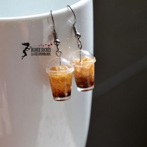 Boucles d'oreilles café glacé infusé de lait, bijoux originaux de nourriture miniature tasse de café glacé, idée cadeau pour amateur de café image 5