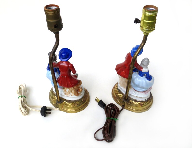 Occupied Japan Figural Porcelain Lamp Pair WORKING Colonial Etsy