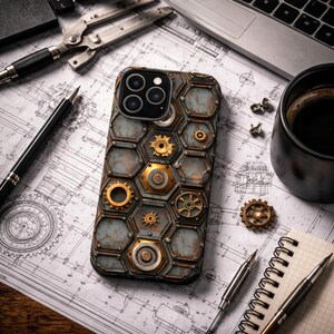 Minimalist Steampunk Phone Case, Neutral Gear Pattern iPhone Case, Industrial Aesthetic Case, Vintage Mechanical Design Cover