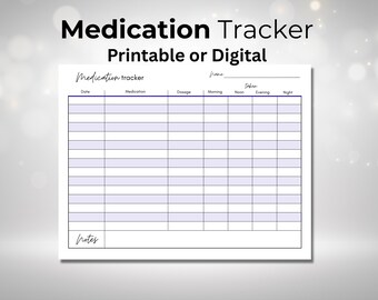 Utskrivbar medicinspårare, kosttillskottslogg, vårdgivares medicinspårare, receptlogg, medicinlista