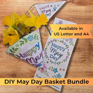 May Day Basket Bundle, Printable Pennant Flag and Door Hanger, Classroom May Day craft, Quick May Day actvity