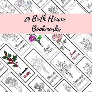 Geburtstagsmonat Blumen Lesezeichen, druckbare Lesezeichen Aktivität, DIY Lesezeichen, Färben Sie Ihr eigenes Geburtstags Lesezeichen