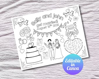 Bewerkbare placemat bruiloftsactiviteiten voor kinderen, afdrukbare receptie-activiteitsmat, bruiloftstafelspel, afdrukbare bruiloftkleuring placemat