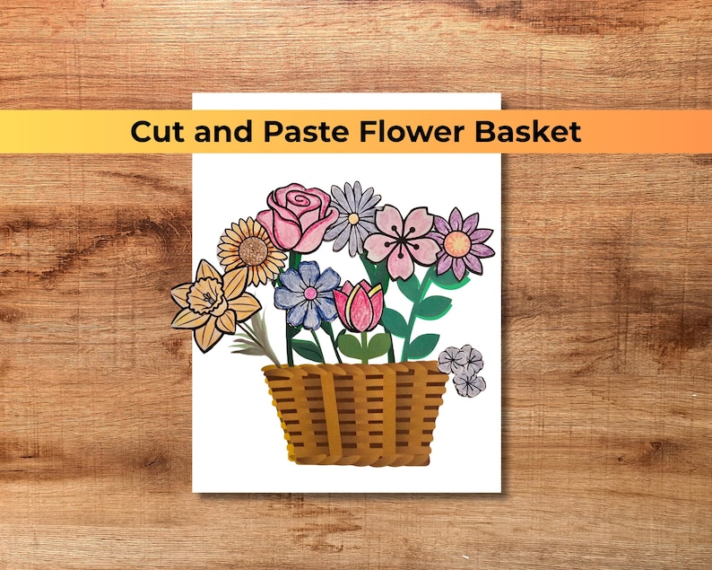 Cut and Paste Flower Basket Craft, DIY Paper Bouquet Activity, Build ...